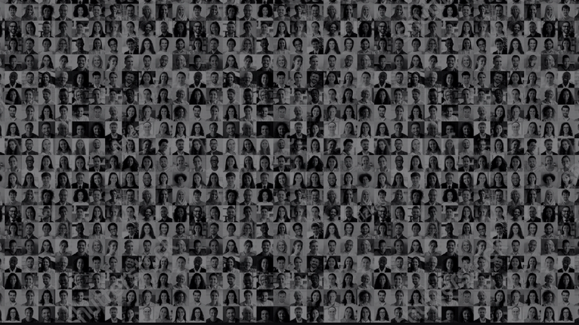 A greyscale grid of hundreds of photos of peoples faces.
